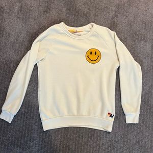 NWT Aviator Nation Smiley Face Crew Neck- Cream